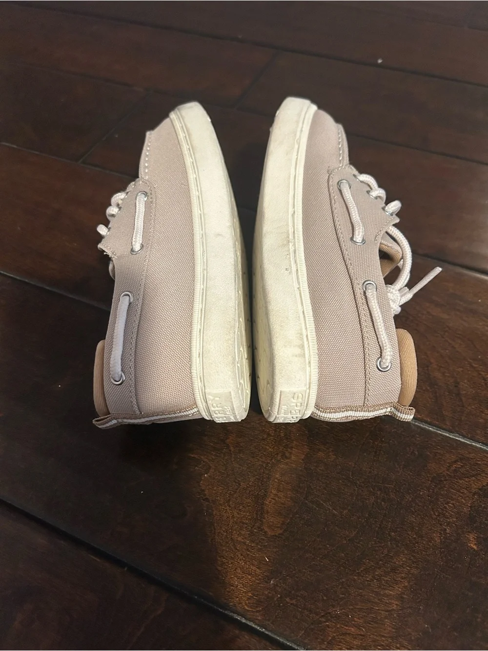 Sperry kids youth size 2  Beige Canvas Boat Shoes with Navy